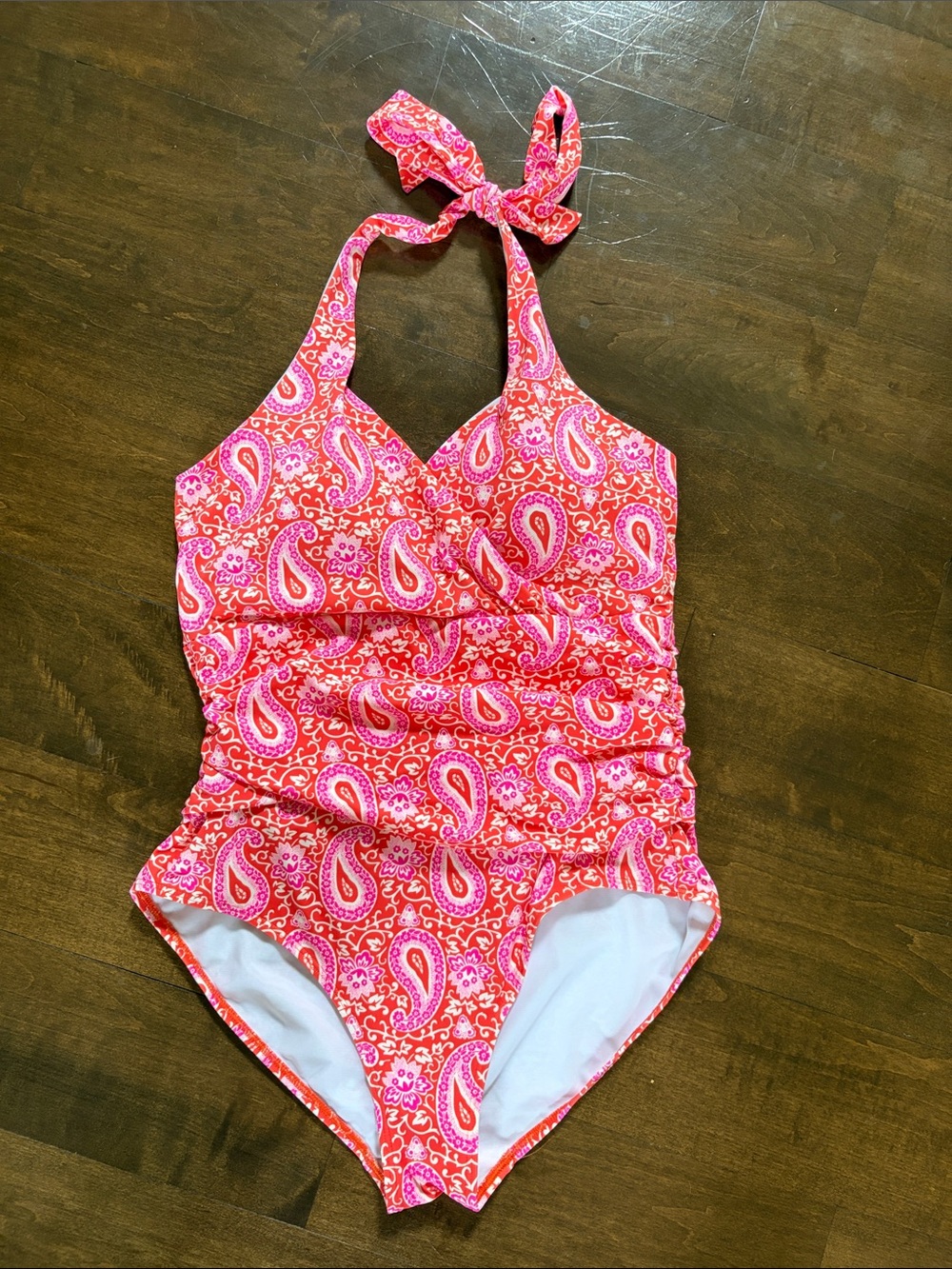 Boden Pink Paisley Halter One-Piece Swimsuit, 12